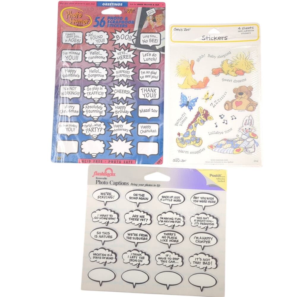 3 New Sticker Books Scrapbooking Word Balloons Photo Captions Suzy's Zoo Animals